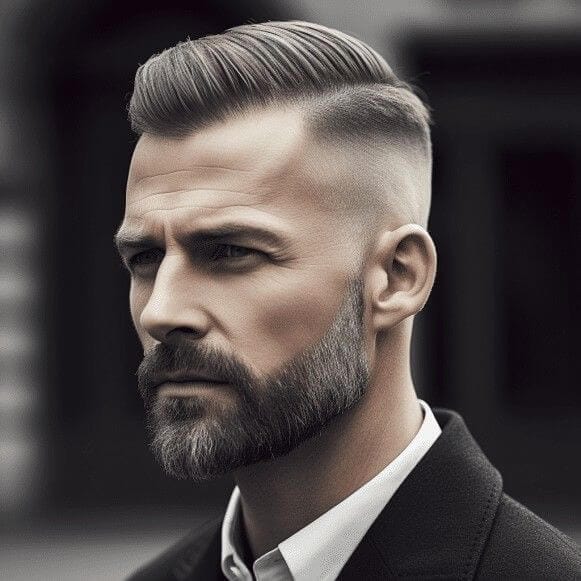 Feature image showcasing a stylish slicked-back fade, a classic yet modern take on Hairstyles for Men. This timeless look combines a smooth, slicked-back top with a clean fade on the sides, highlighting versatility and elegance in men's grooming.