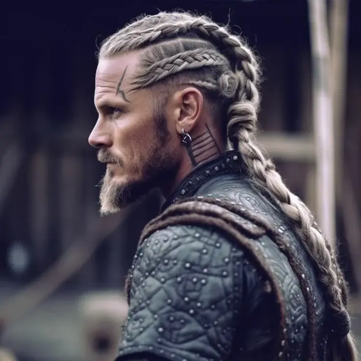 Viking Braids for Men: A rugged and masculine hairstyle with long, thick braids and shaved sides, perfect for a bold and confident look.